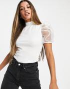 Missguided Organza Top With Puff Sleeves In White