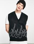 Asos Design Knitted Tank With Flame Outline-black