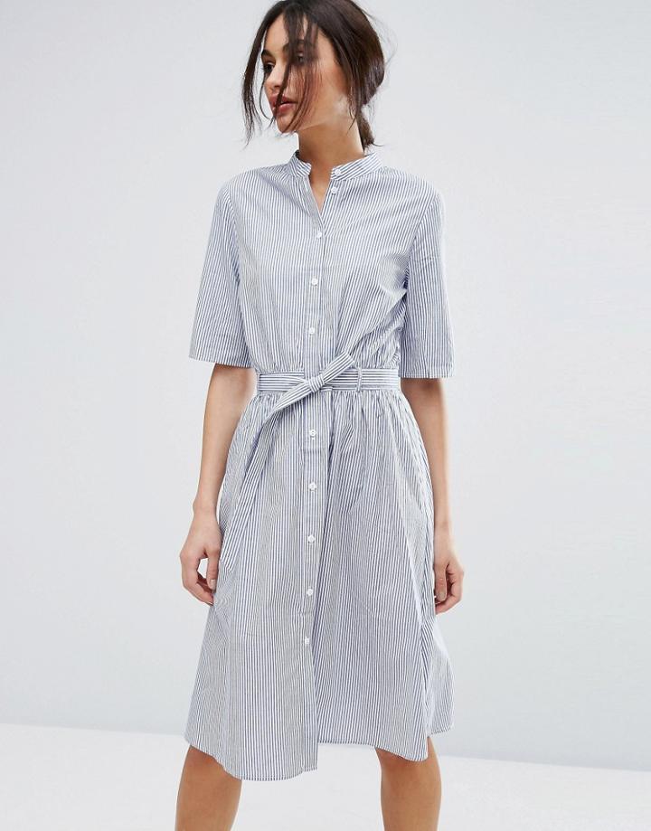 Vero Moda Pinstripe Belted Shirt Dress - Multi