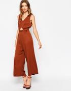 Asos Jumpsuit With Open Back And Self Belt - Rust