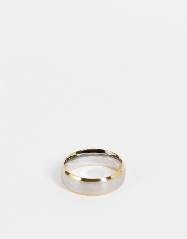 Asos Design Stainless Steel Band Ring With Brushing In Silver Tone