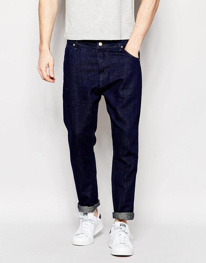 Asos Bow Leg Jeans In Indigo In Drapey Fabric - Dark Blue