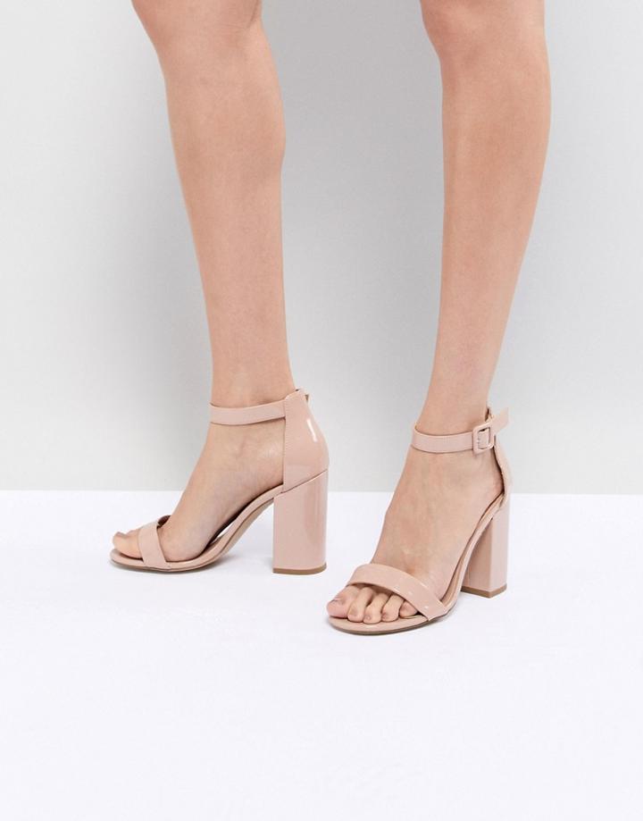 New Look Barely There Patent Block Heel Sandal - Beige