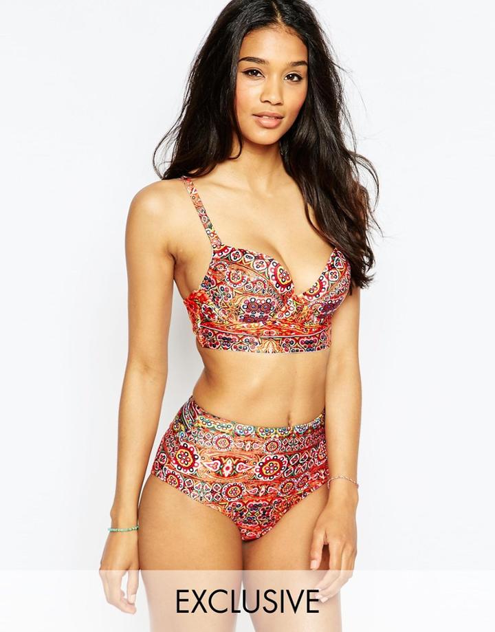 Wolf & Whistle Festival Plunge Longline Bikini Top B-g - Multi