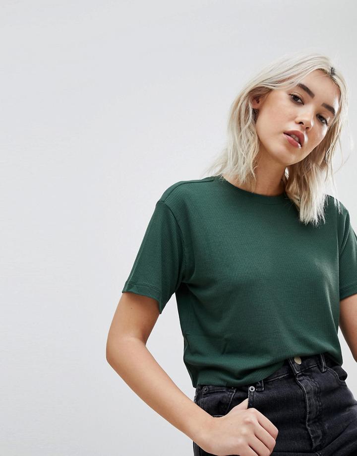 Asos Design Boxy Crop Top In Rib - Green
