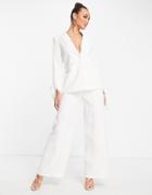 Extro & Vert Wide Leg Pants With Buckle Side In Off White - Part Of A Set