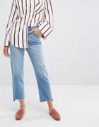 Evidnt High Rise Mom Jeans With Deconstructed Hem - Blue