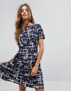 Trollied Dolly Grid Print Dress With Belt - Navy