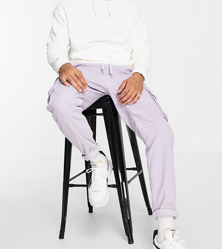 New Look Corduroy Cargo Pants With Elastic Waist In Lilac-purple