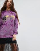 Asos Sweatshirt In Oversized Fit With Bleached Logo - Purple