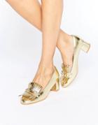 Truffle Fringe Kitten Heel Loafer - Gold