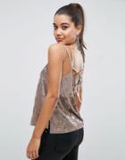 Asos Velvet Cami With Knot Tie Back - Beige