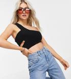 Missguided Petite One Shoulder Crop Top With O Ring In Black