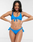 New Look Tie Side Bikini Bottoms In Blue-blues