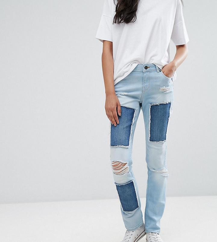 Noisy May Tall Scarlet Jeans With Patches - Blue