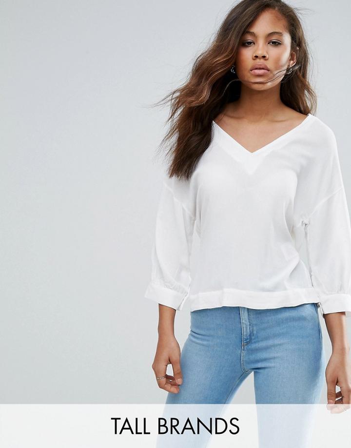 Vero Moda Tall 3/4 Sleeve V Neck Top - White