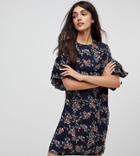 Parisian Tall Floral Shift Dress With Flare Sleeve - Navy