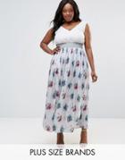 Elvi Plus Pleated Maxi Skirt In Floral Print - Gray