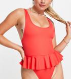 Collusion Swimsuit With Peplum In Red-green