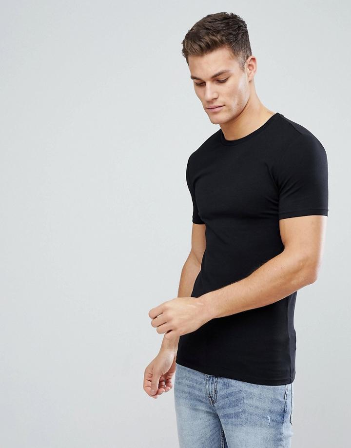 Asos Muscle Fit T-shirt With Crew Neck In Black - Black