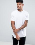 Asos Longline T-shirt In White With Bound Curved Hem - White