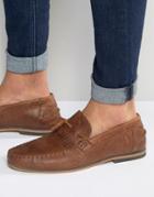 Asos Tassel Loafers In Tan Leather With Fringe And Natural Sole - Tan
