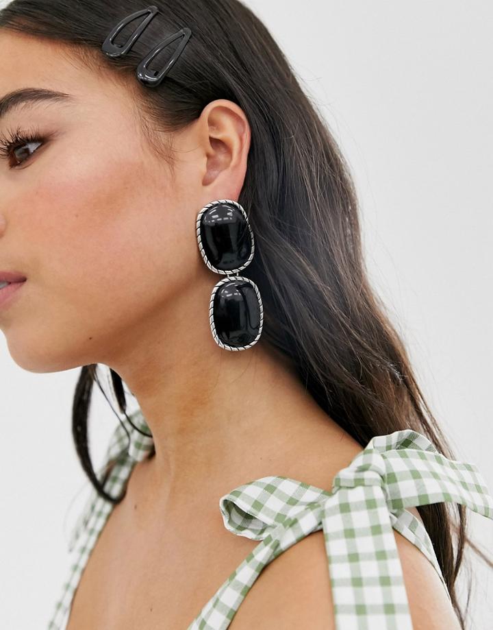Sacred Hawk Silver & Black Stone Statement Earrings - Black