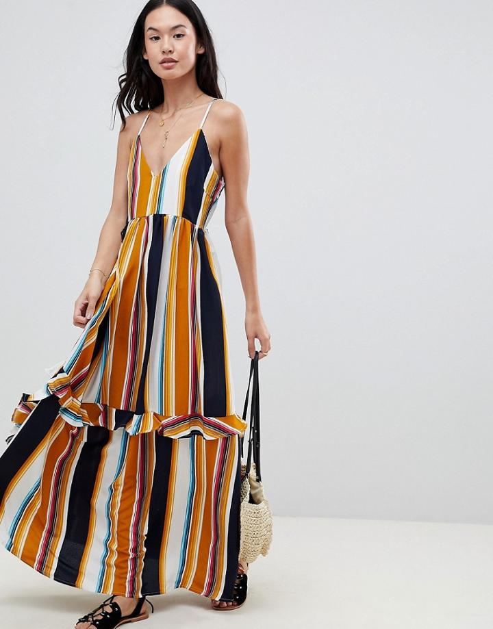 Boohoo Lace Up Back Stripe Ruffle Maxi Dress - Multi