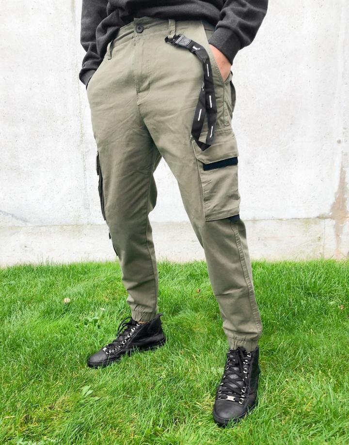 Bershka Cargo Pants In Khaki-green