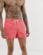 Asos Design Swim Shorts In Red Acid Wash In Short Length