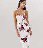 Chi Chi London Tall Midi Peplum Dress With Floral Embroidery In White - Multi