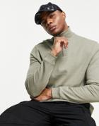 Asos Design Half Zip Sweatshirt In Green - Khaki