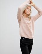 Blend She Rosie Round Neck Chenille Sweater - Pink