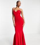Asos Design Tall Fishtail Sweetheart Neck Maxi Dress In Hot Red