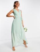 Tfnc Bridesmaid Chiffon Wrap Maxi Dress In Sage-brown