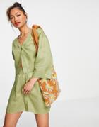 Aligne Organic Linen Cropped Jacket In Khaki - Part Of A Set-green