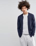 Asos Knitted Bomber In Merino Wool Mix - Navy