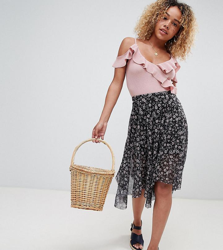 New Look Petite Printed Hanky Hem Skirt - Multi