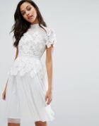 Miss Selfridge Lace And Tulle Layer Dress - White