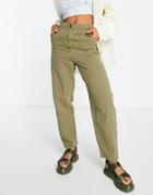 Topshop High Rise Lightweight Peg Pants In Khaki-green