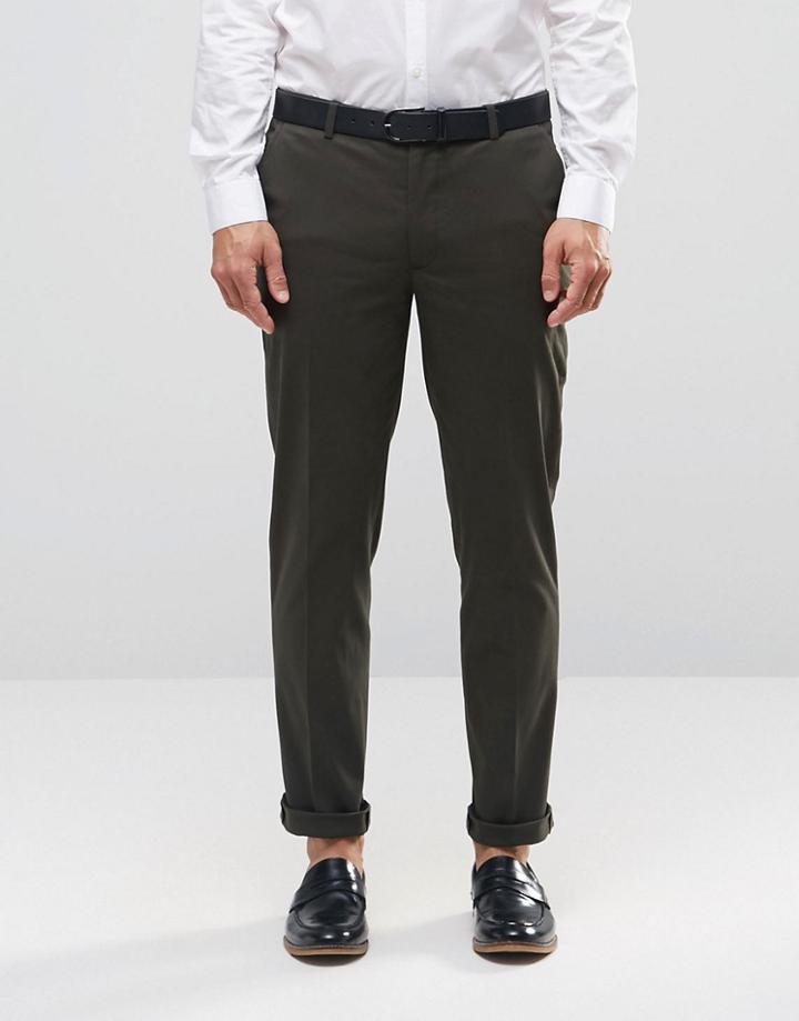 Asos Skinny Smart Trousers In Dark Khaki - Green
