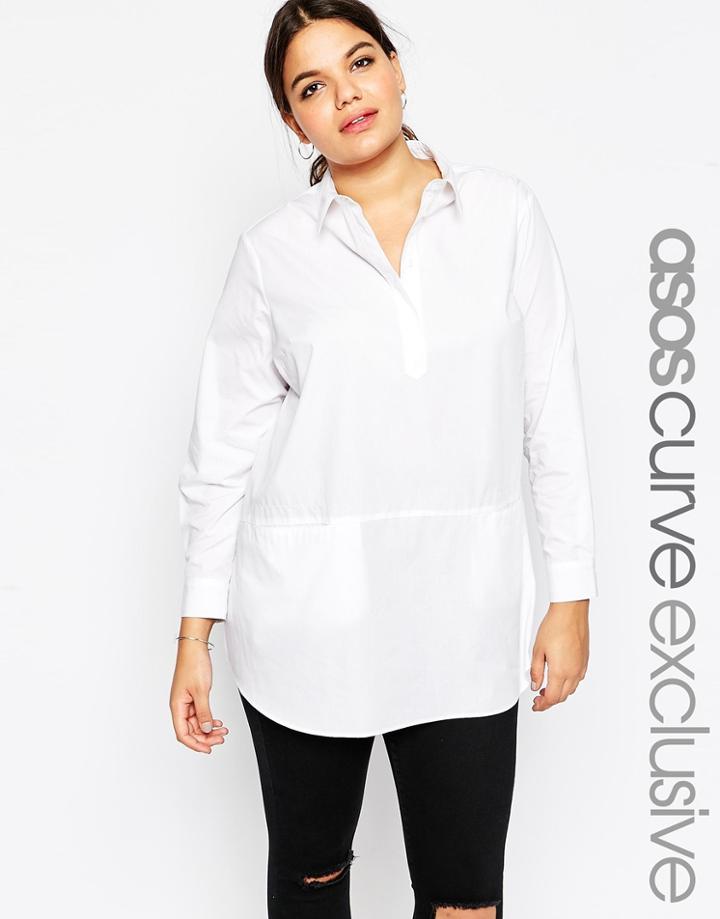 Asos Curve Half Placket Oversized Shirt - White