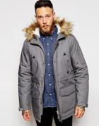 Asos Parka Jacket With Faux Fur Hood In Gray - Gray