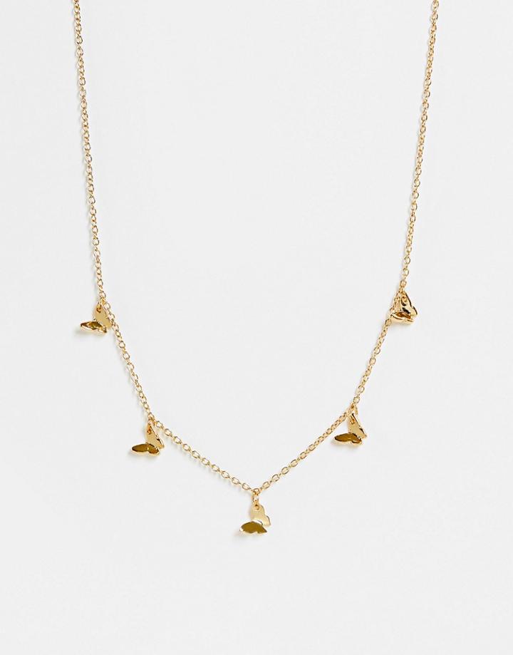 Designb Necklace With Tiny Butterfly Charms In Gold Tone