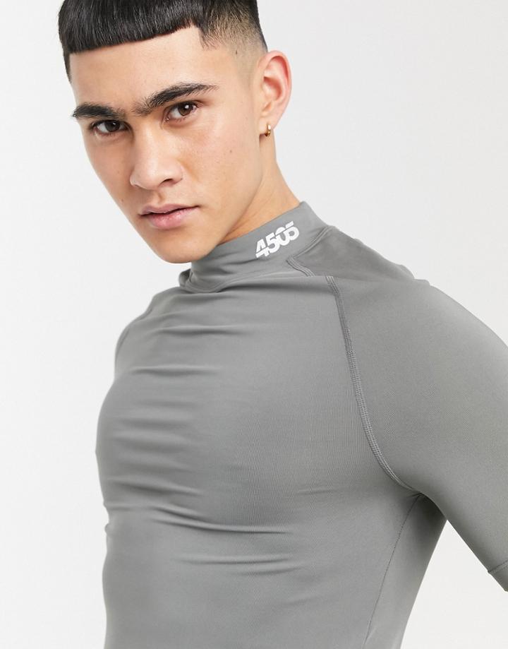 Asos 4505 Baselayer T-shirt With Mock Neck In Recycled Polyester-grey