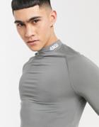 Asos 4505 Baselayer T-shirt With Mock Neck In Recycled Polyester-grey