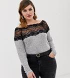 Vero Moda Curve Lace Shoulder Sweater - Gray