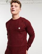 Le Breve Chunky Cable Knitted Sweater In Burgundy-red