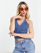 Hollister Chambray Halter Neck Top In Blue