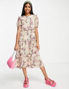 Influence Tiered Midi Smock Dress In Vintage Floral-multi